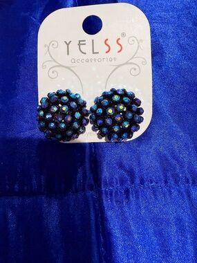 Blue Iridescent Crystal Dome Stud Earrings